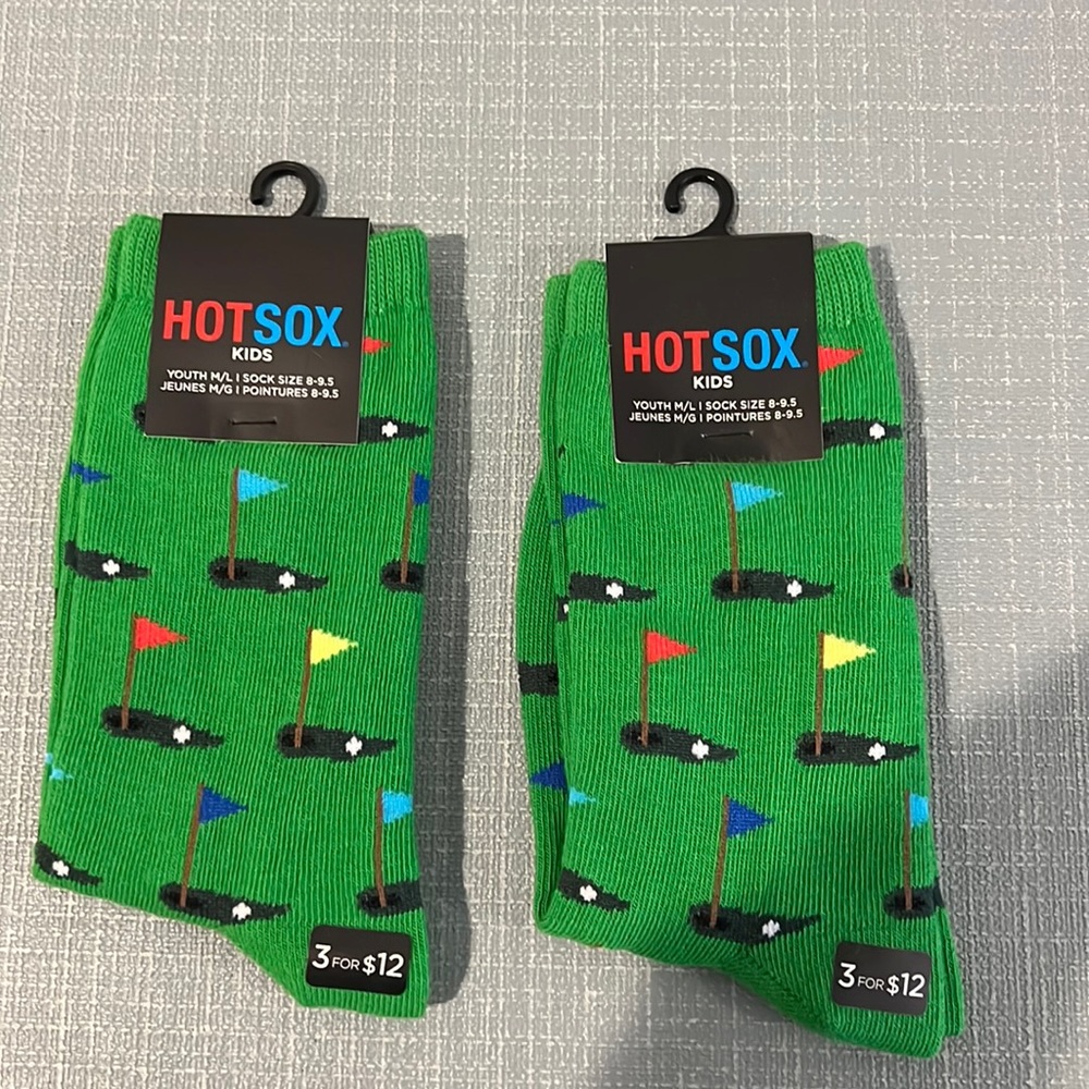 Boys Hot Sox golf themed socks in size M/L 13-3 shoes size